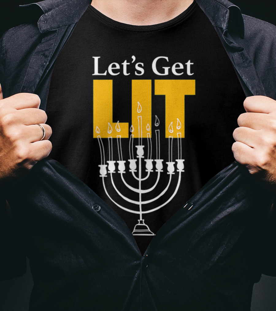 Let's Get Lit Menorah Ladies Kids Lots Hanukkah T-Shirt