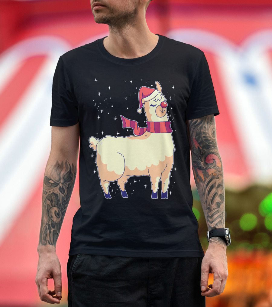 Llama Alpaca Reindeer Santa Claus Christmas Holiday T-Shirt