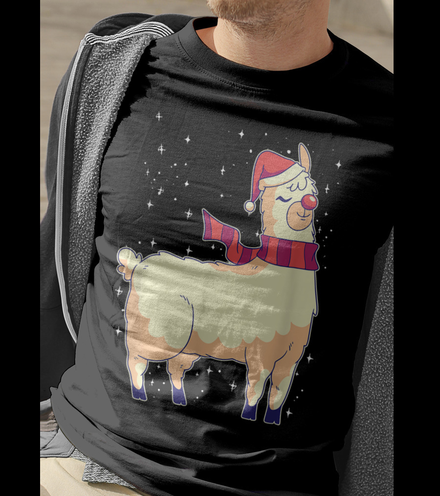 Llama Alpaca Reindeer Santa Claus Christmas Holiday T-Shirt