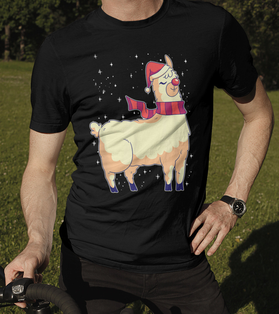 Llama Alpaca Reindeer Santa Claus Christmas Holiday T-Shirt