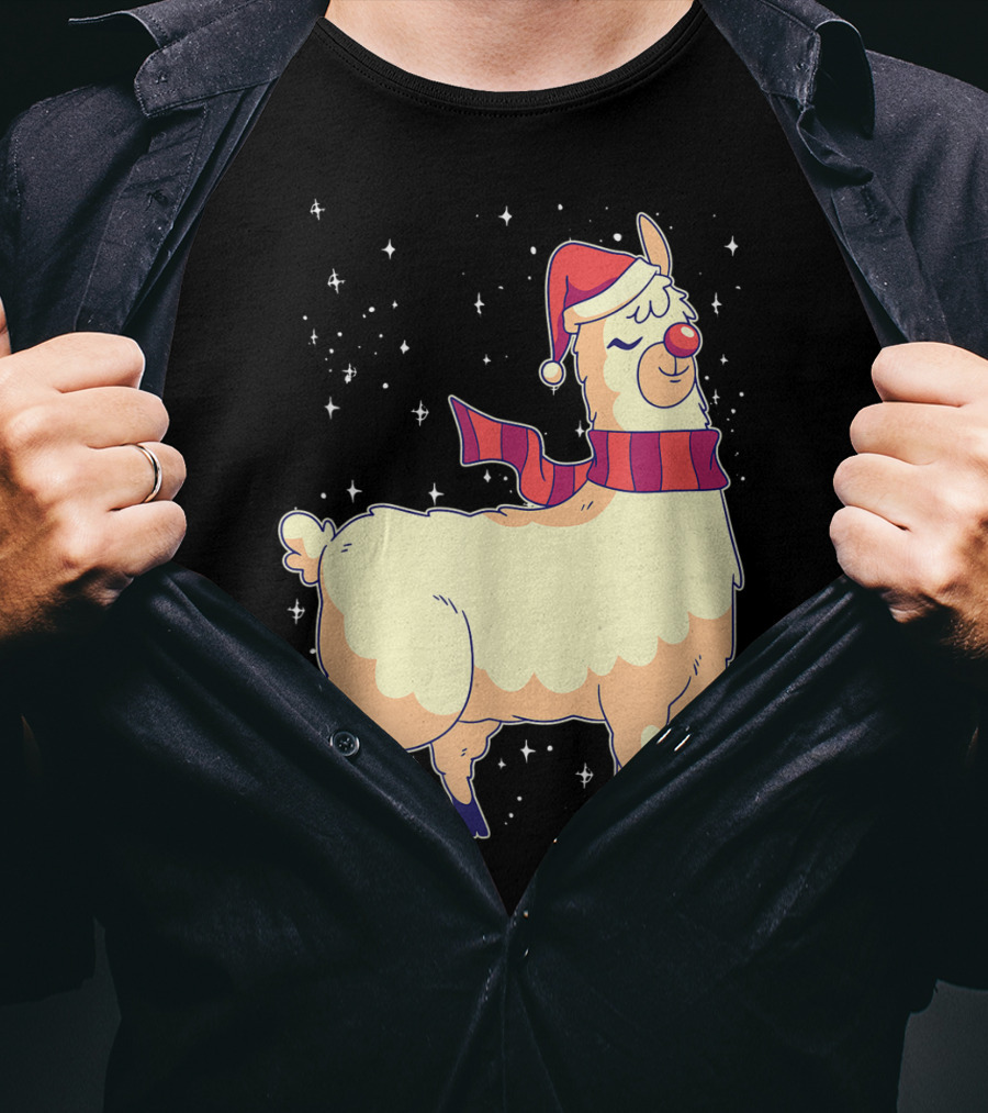 Llama Alpaca Reindeer Santa Claus Christmas Holiday T-Shirt