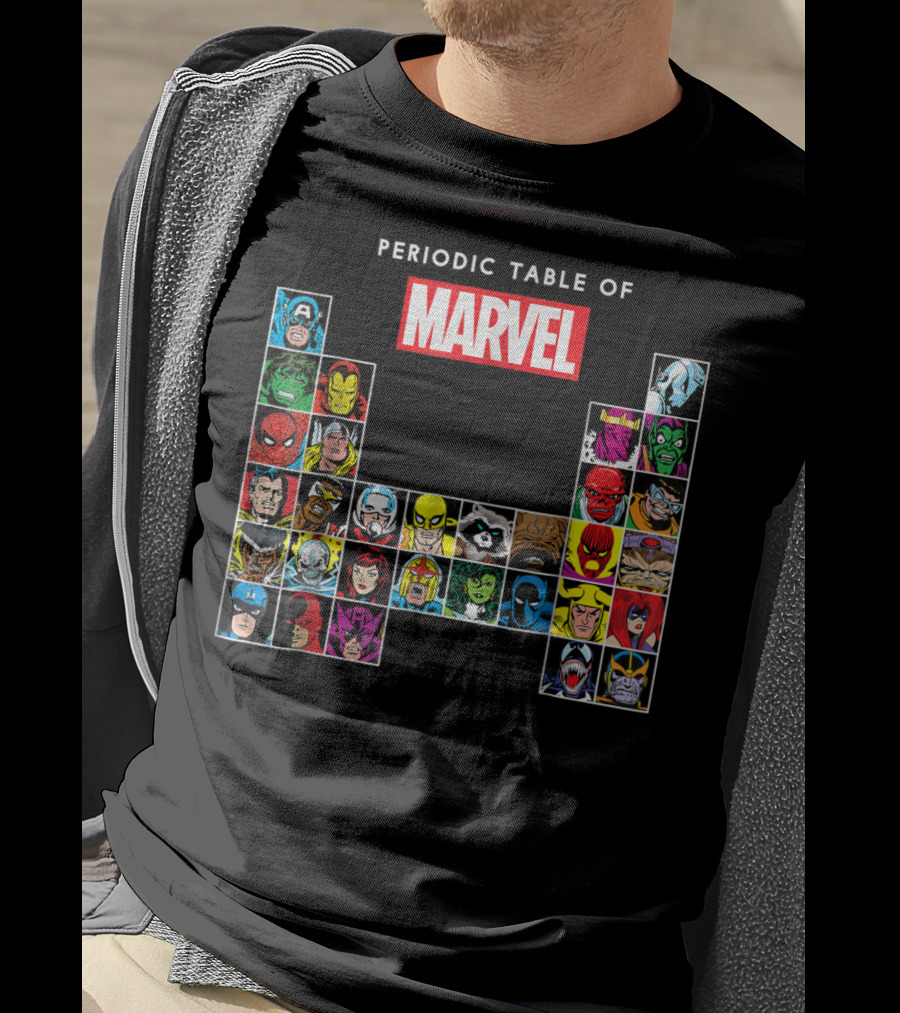 Periodic Table Of Marvel Heroes And Villains Classic Comic Characters T-Shirt