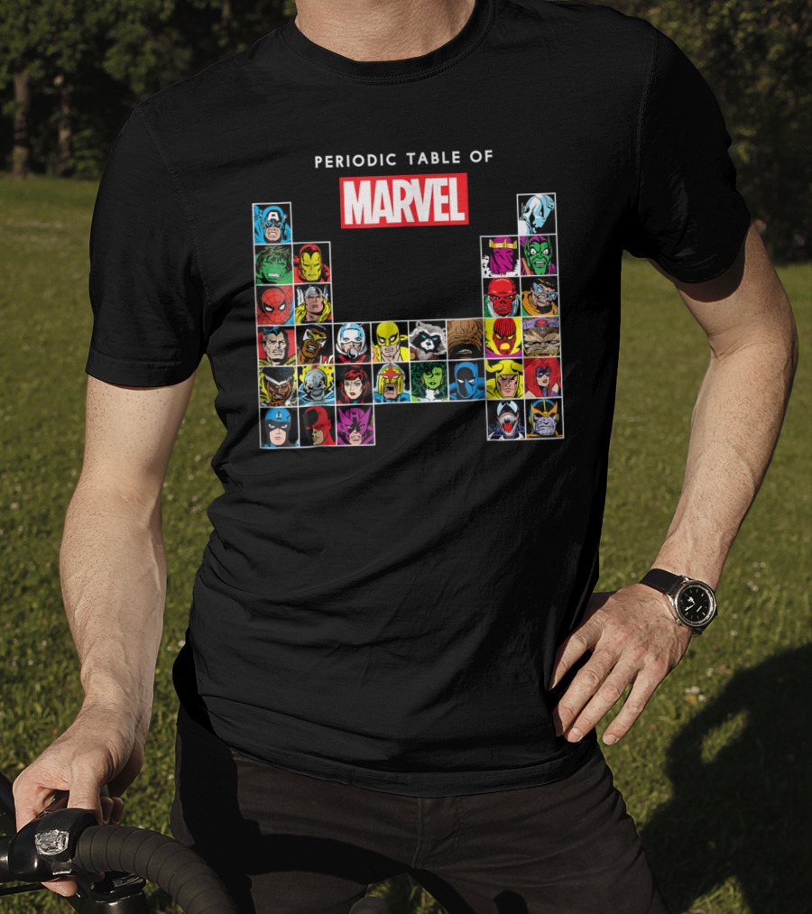 Periodic Table Of Marvel Heroes And Villains Classic Comic Characters T-Shirt