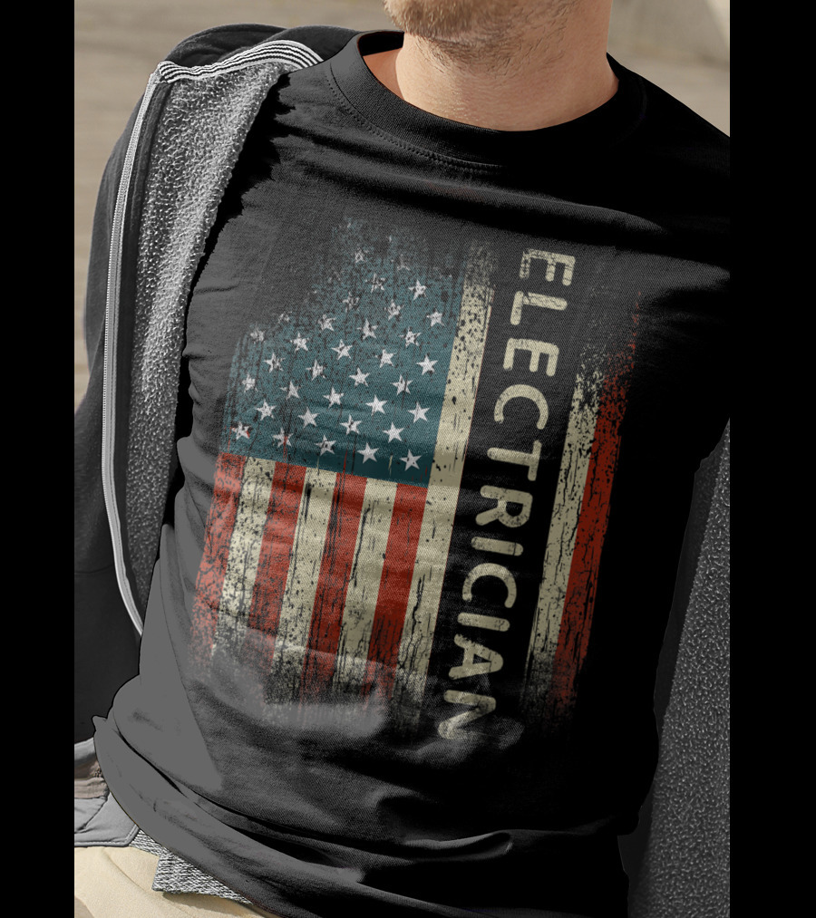 Electrician American USA Flag Patriotic Mens T-Shirt