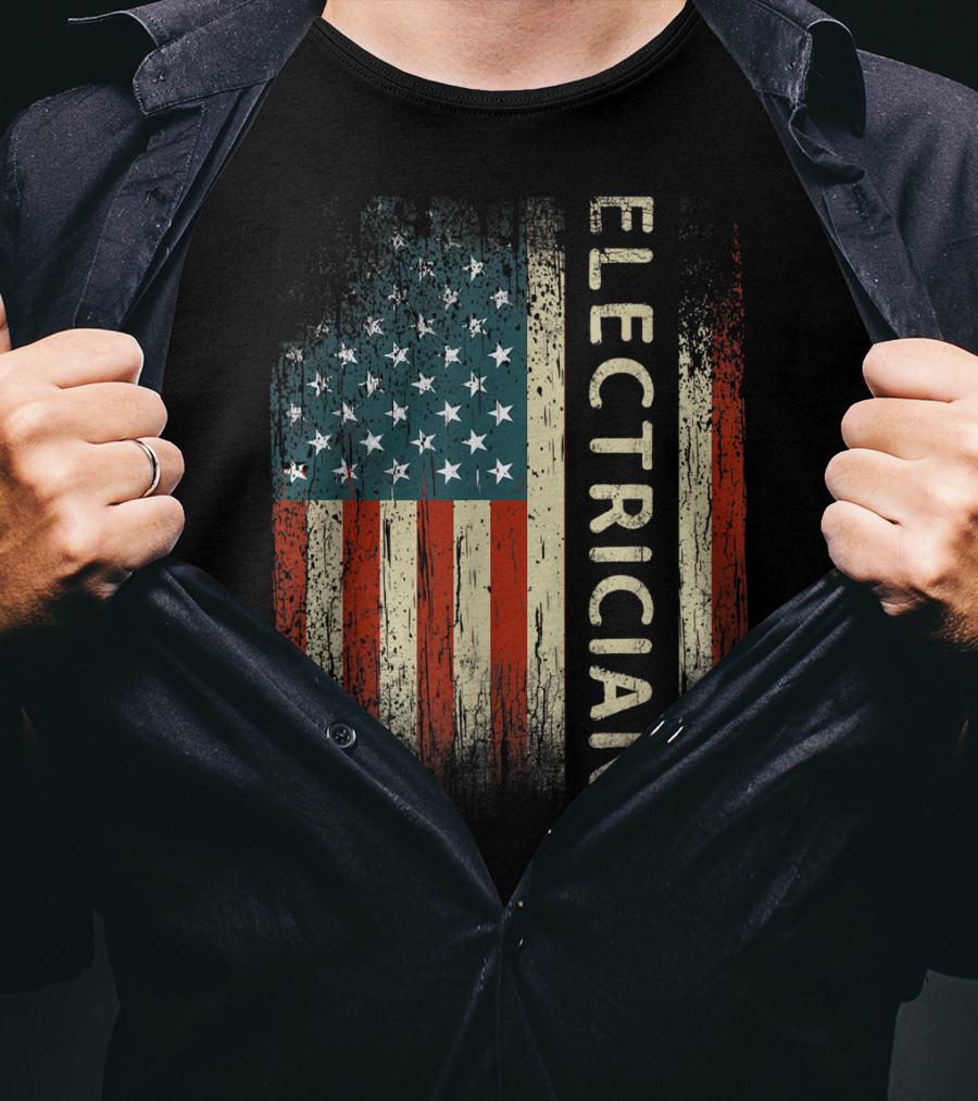 Electrician American USA Flag Patriotic Mens T-Shirt