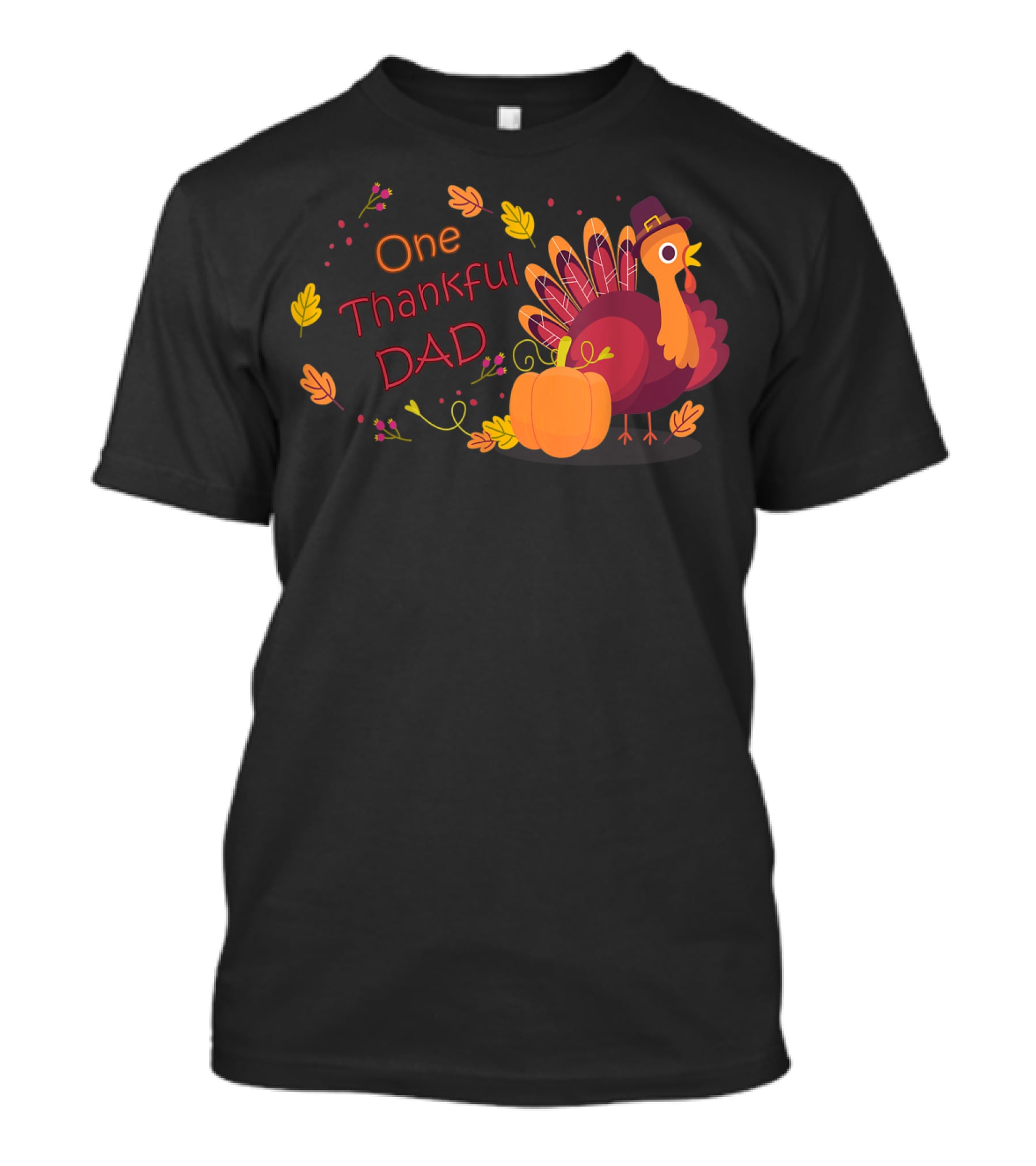One Thankful Dad Turkey With Pumpkin And Autumn Leaves T-Shirt