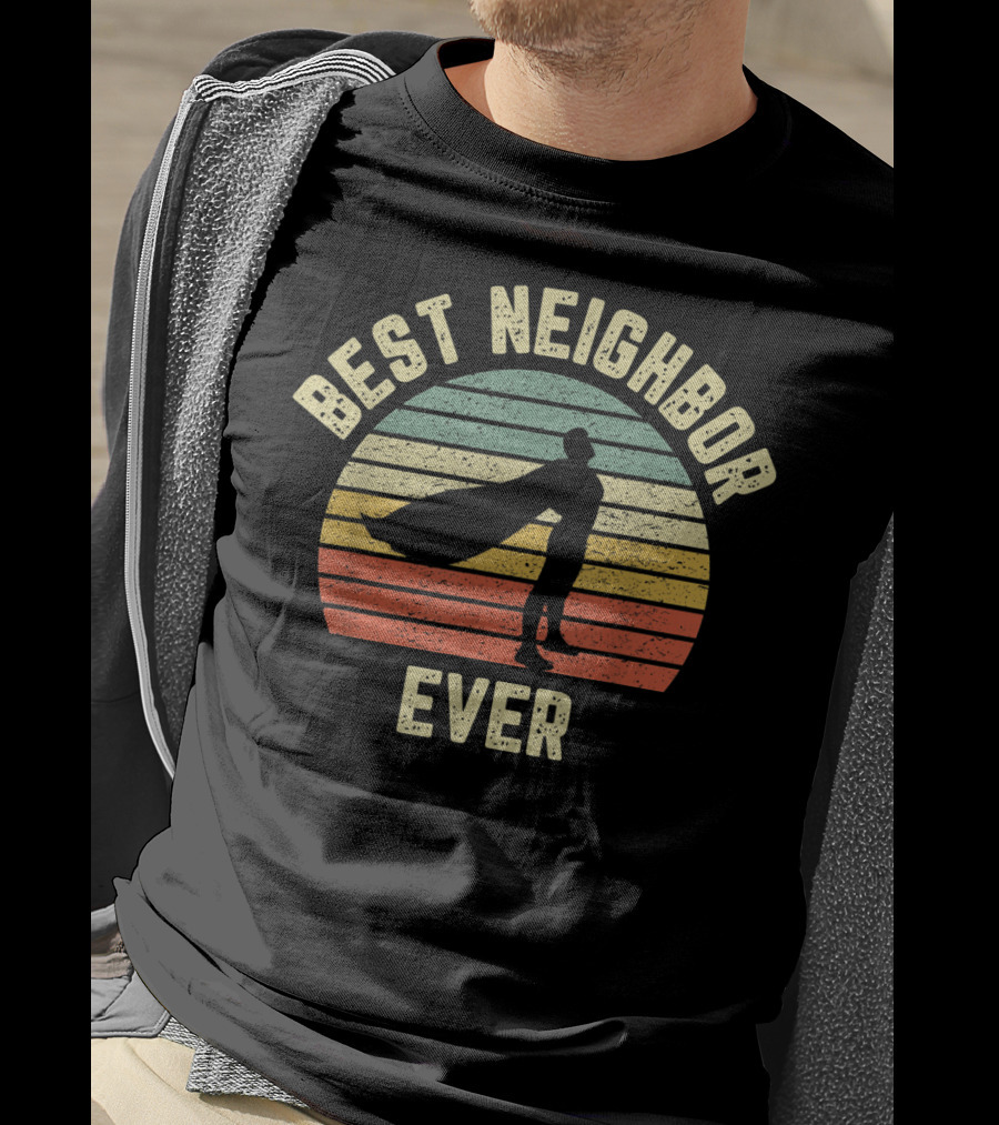 Best Neighbor Ever Vintage Superhero Silhouette Fun Mens T-Shirt