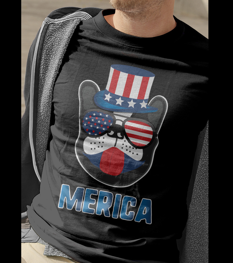 Merica Boston Terrier Dog Patriotic Uncle Sam Hat USA T-Shirt