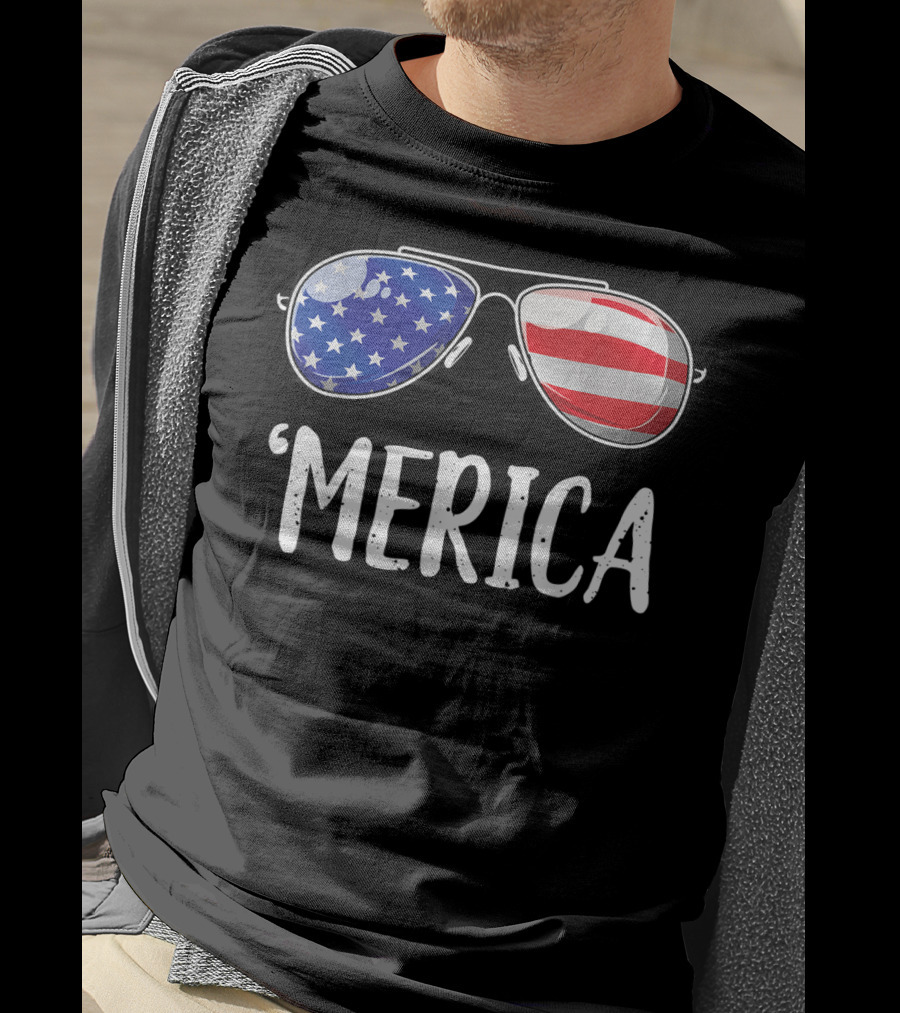 'Merica Sunglasses American Flag Fourth Of July T-Shirt