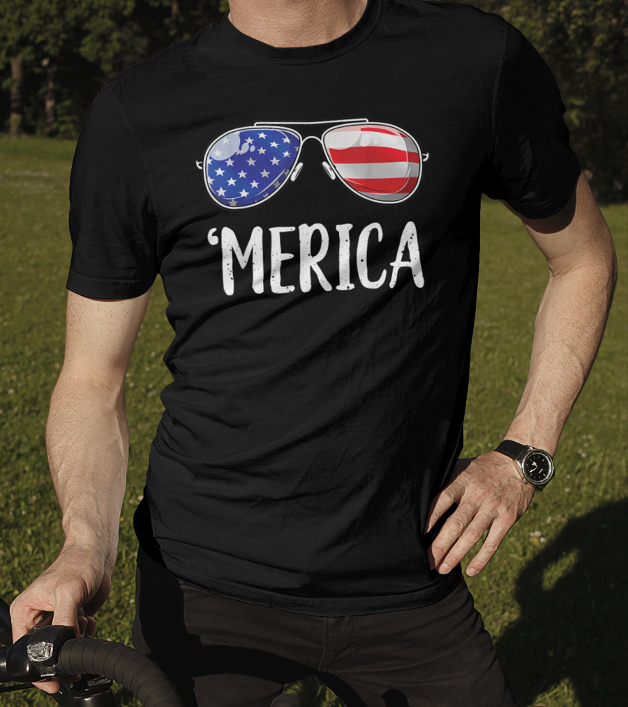 'Merica Sunglasses American Flag Fourth Of July T-Shirt