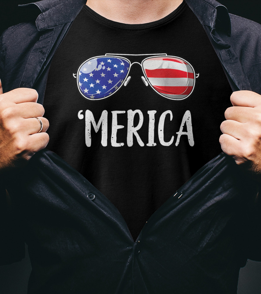 'Merica Sunglasses American Flag Fourth Of July T-Shirt