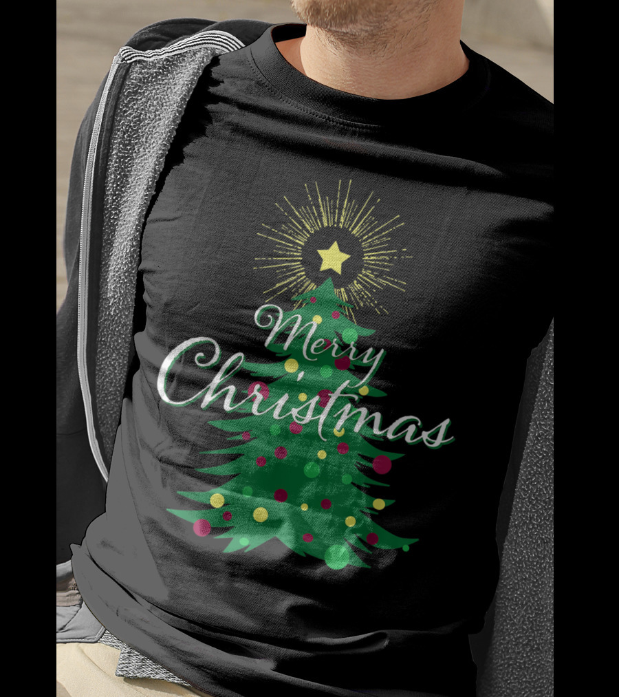 Merry Christmas Tree With Star And Colorful Ornaments For Family Party T-Shirt