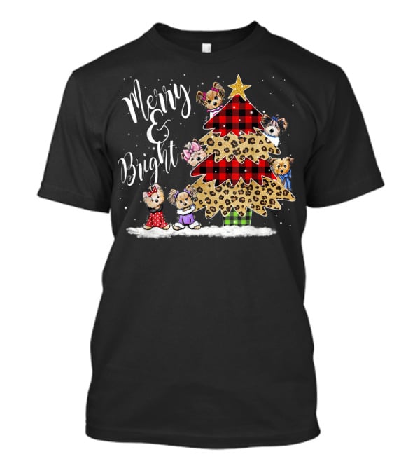 Merry Bright Plaid Leopard Christmas Tree Shih Tzu T-Shirt