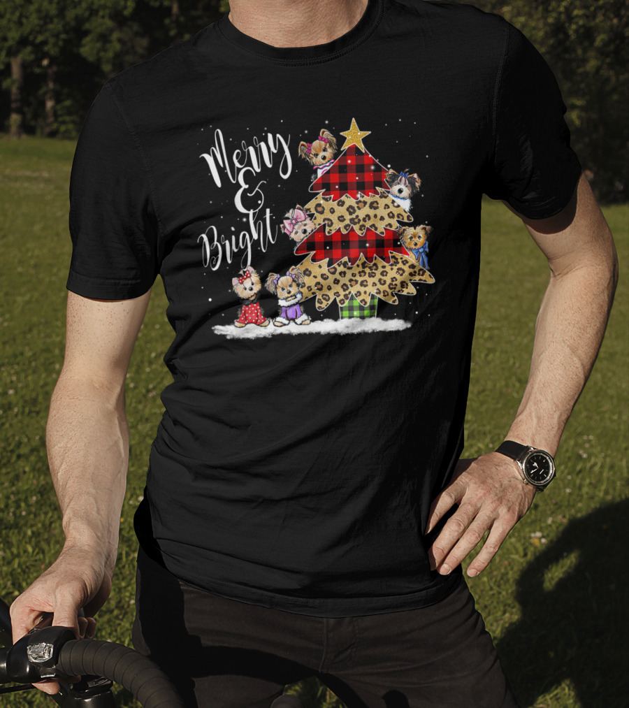 Merry Bright Plaid Leopard Christmas Tree Shih Tzu T-Shirt