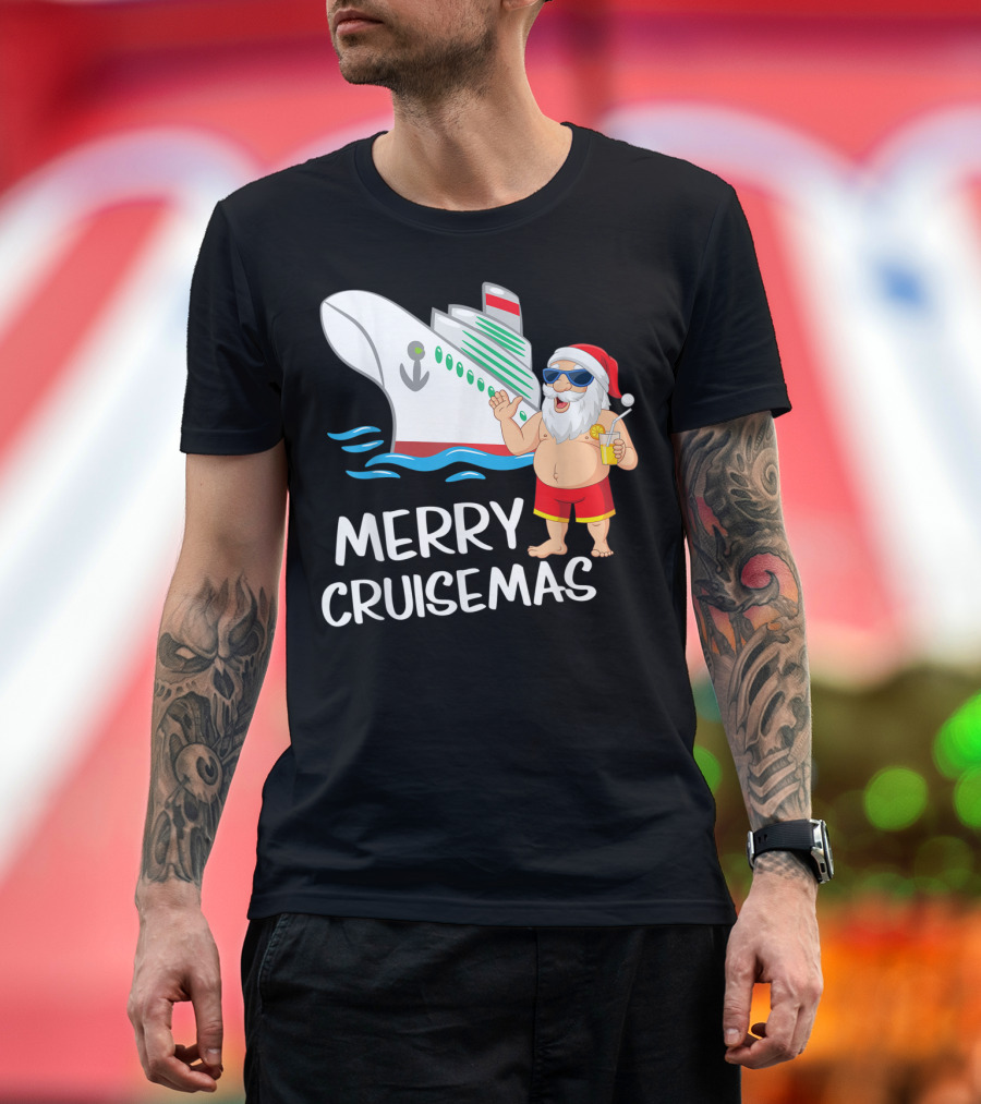 Merry Cruisemas Santa Claus Tropical Vacation Cruise Ship T-Shirt