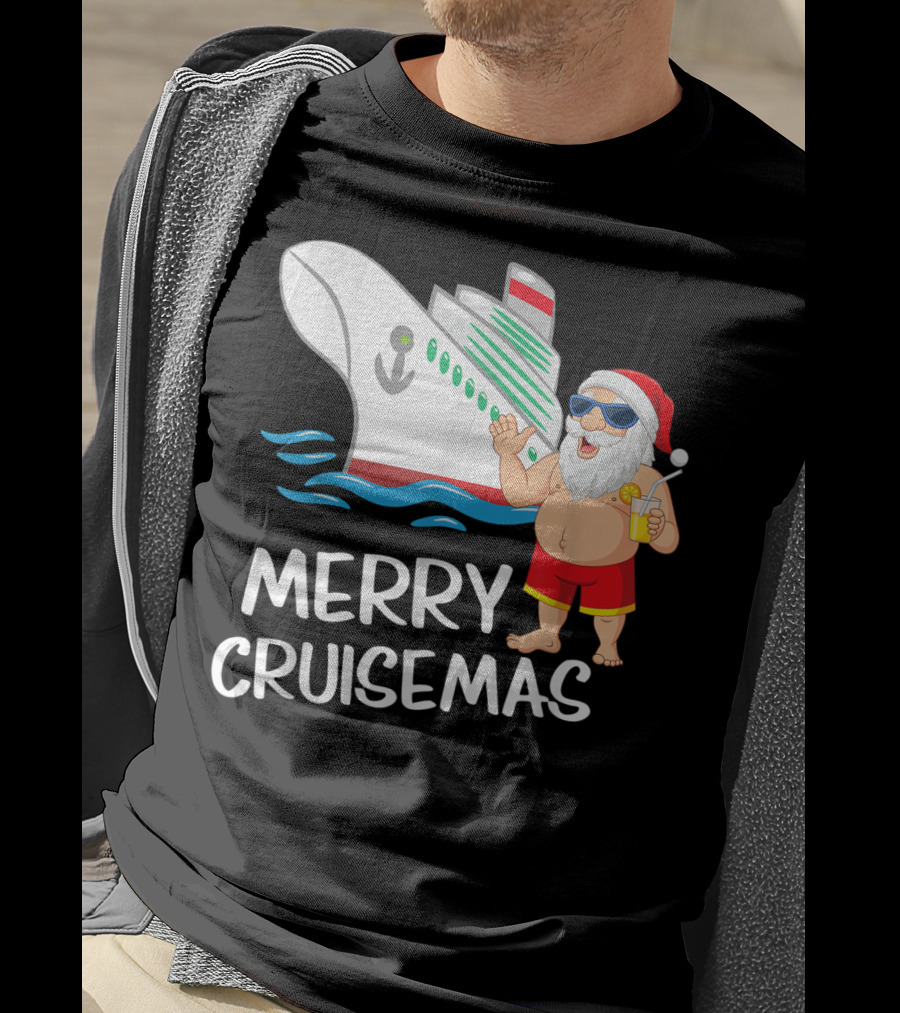 Merry Cruisemas Santa Claus Tropical Vacation Cruise Ship T-Shirt