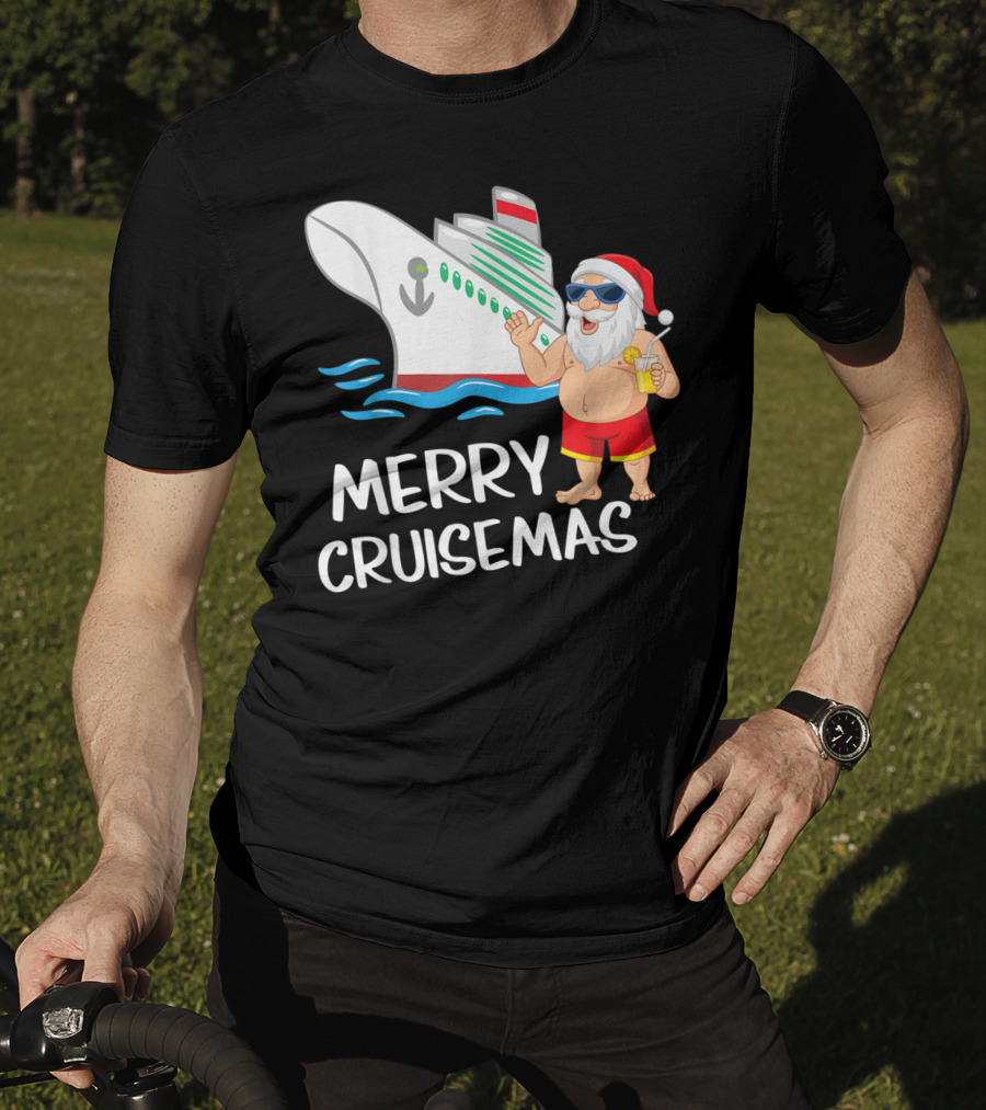 Merry Cruisemas Santa Claus Tropical Vacation Cruise Ship T-Shirt