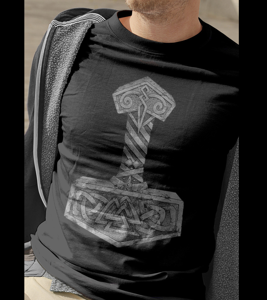 Mjolnir Thor's Hammer With Valknut Symbol Norse Mythology Viking T-Shirt