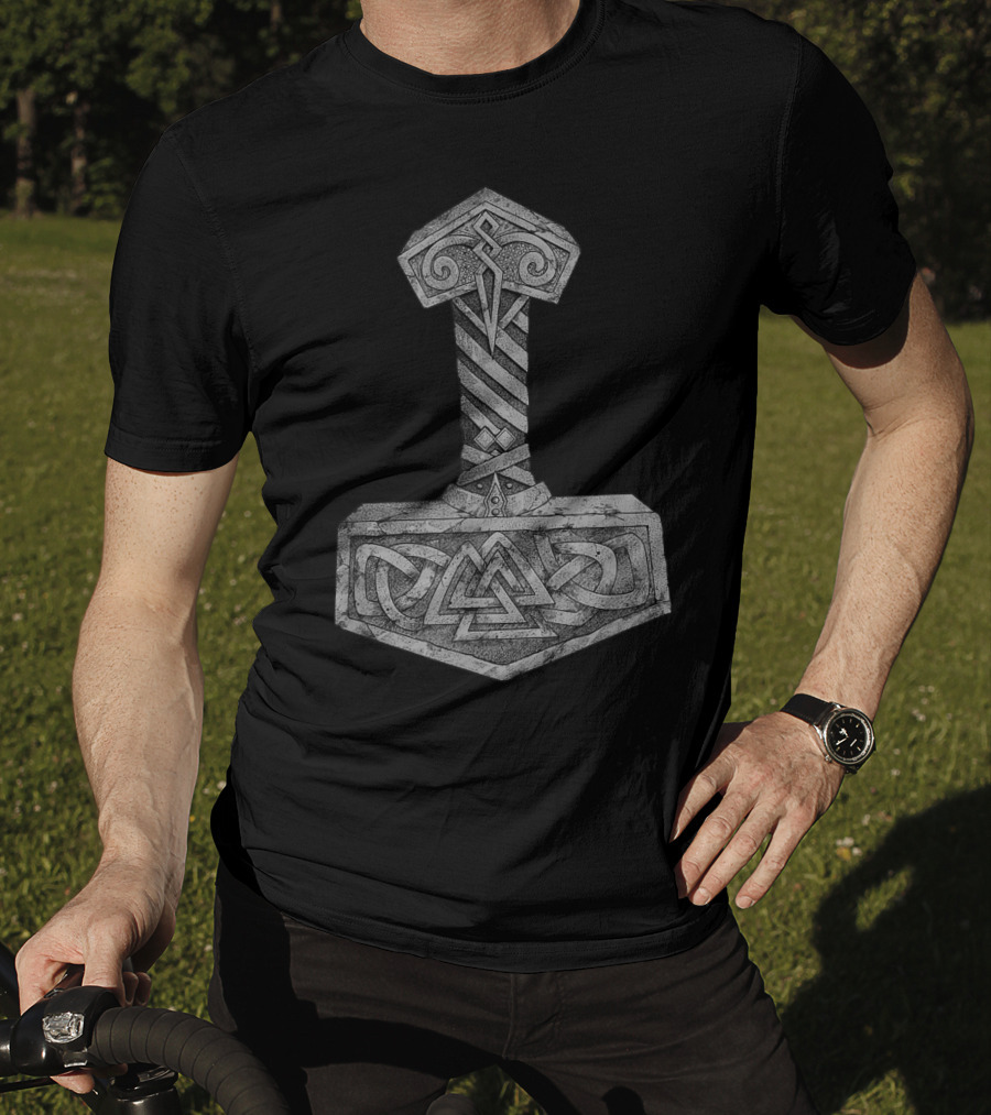 Mjolnir Thor's Hammer With Valknut Symbol Norse Mythology Viking T-Shirt