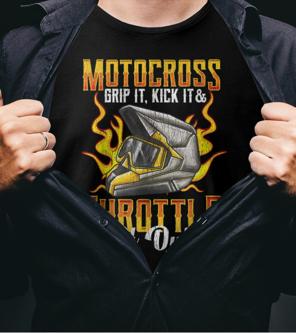 MOTOCROSS Grip It Kick It Throttle It Out Helmet Flame T-Shirt