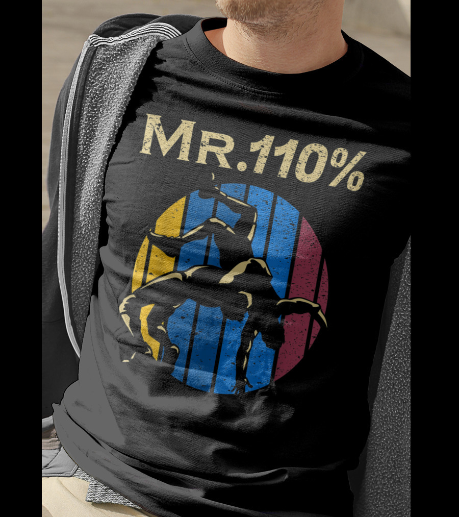 Mr 110% Wrestler Wrestling Vintage Retro Stripes T-Shirt