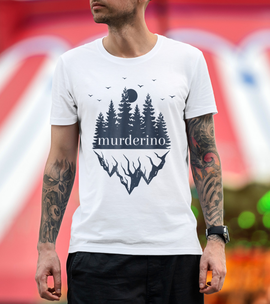Murderino True Crime Forest Scene With Bats And Moon T-Shirt