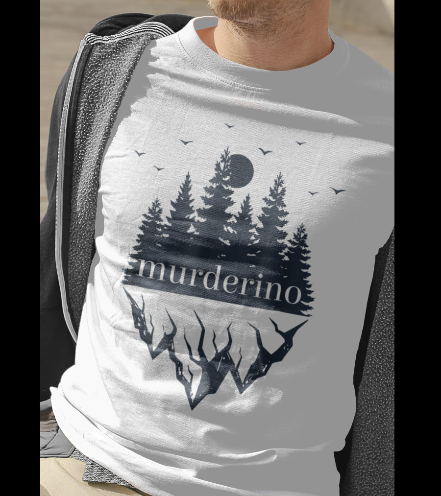 Murderino True Crime Forest Scene With Bats And Moon T-Shirt