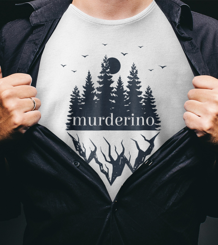 Murderino True Crime Forest Scene With Bats And Moon T-Shirt
