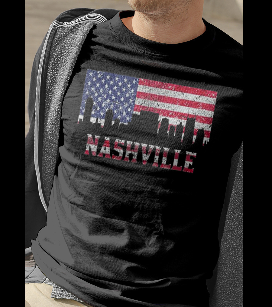 Nashville American Flag Skyline Country Music Lovers T-Shirt