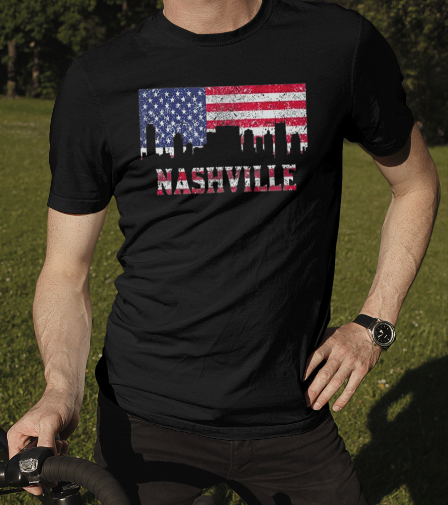 Nashville American Flag Skyline Country Music Lovers T-Shirt