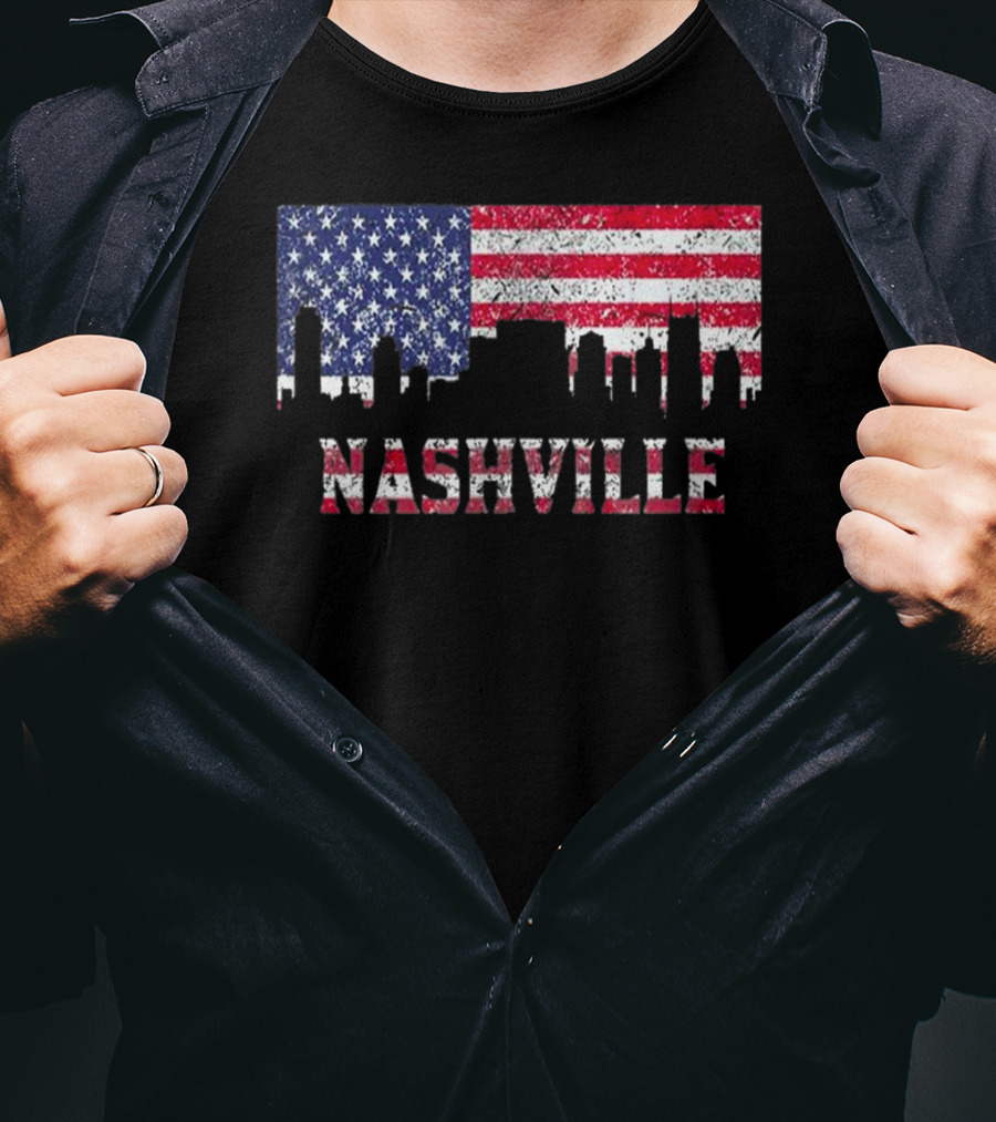Nashville American Flag Skyline Country Music Lovers T-Shirt