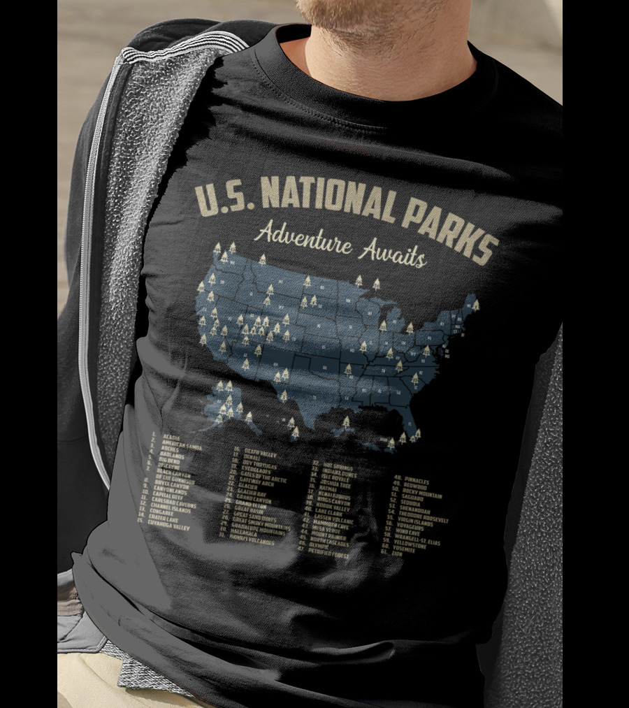 U.S. National Parks Adventure Awaits Map Camping Hiking Outdoor T-Shirt