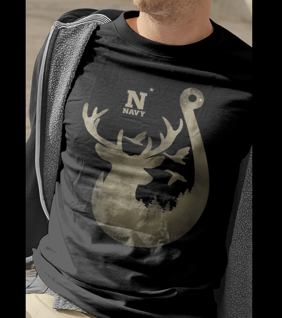 Navy Midshipmen Deer Galaxy Hook With Birds And Starry Sky T-Shirt