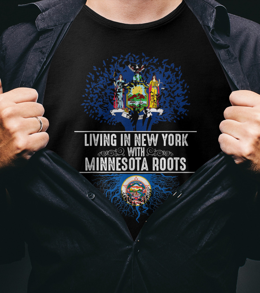 Living In New York With Minnesota Roots State Tree Flag T-Shirt
