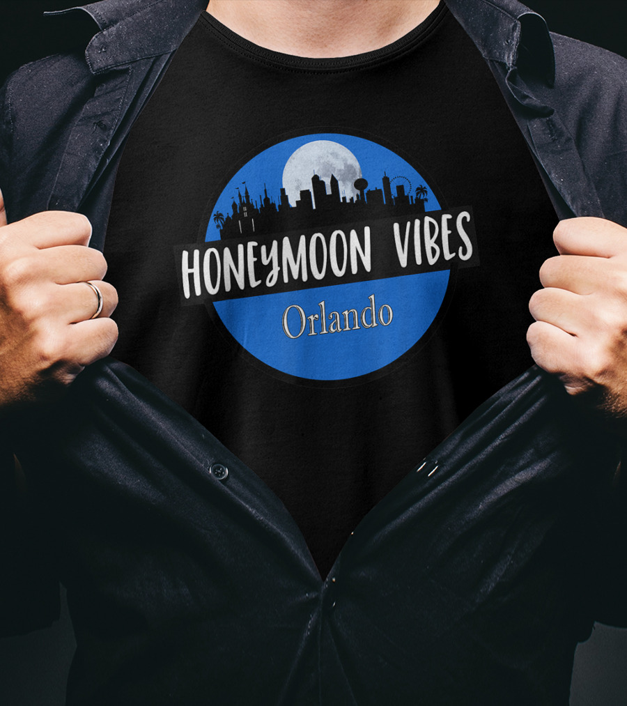 Orlando Honeymoon Vibes Newlywed Destination Moonlit Skyline T-Shirt