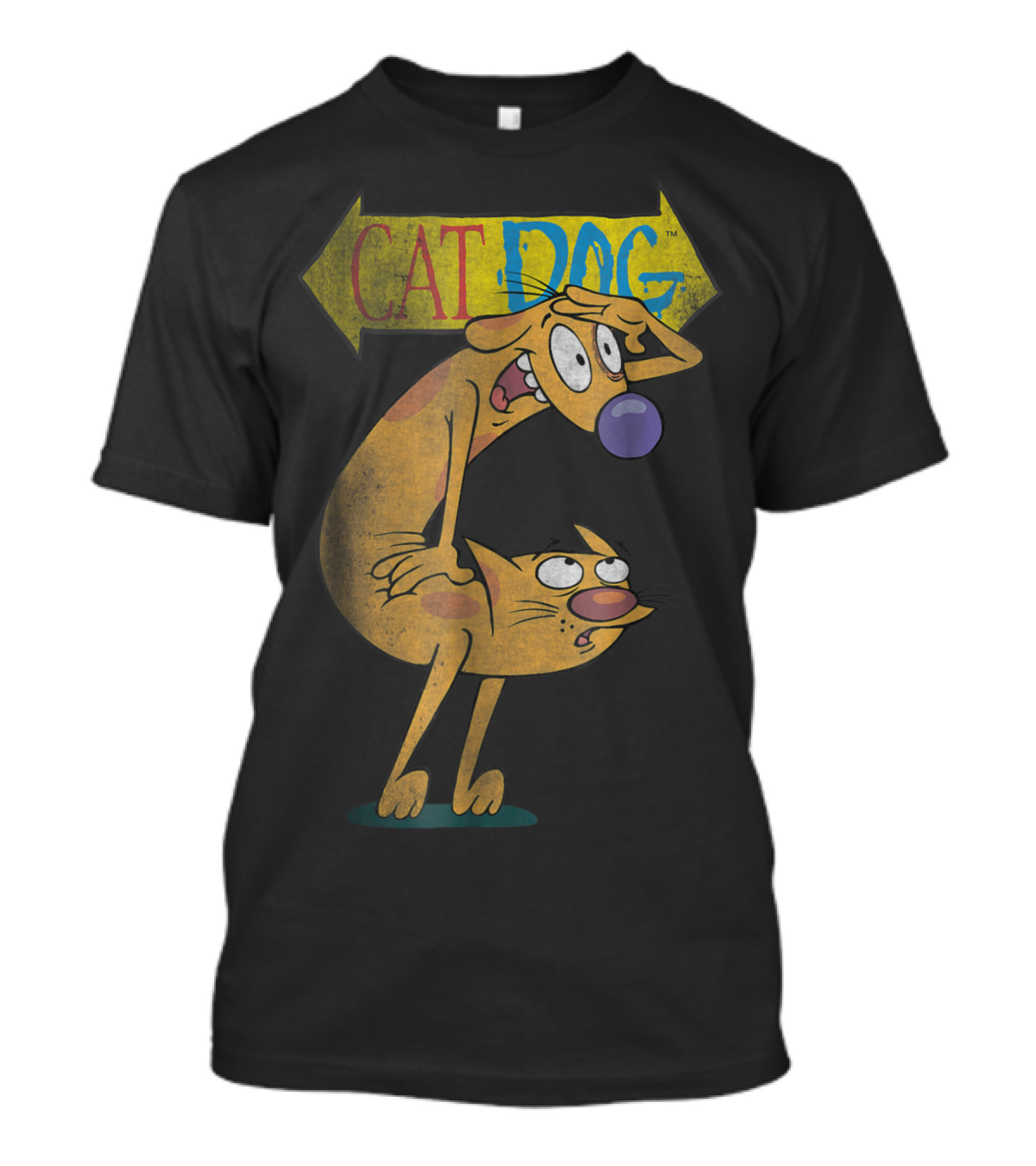 Nickelodeon CatDog Characters With Yellow Direction Arrow T-Shirt