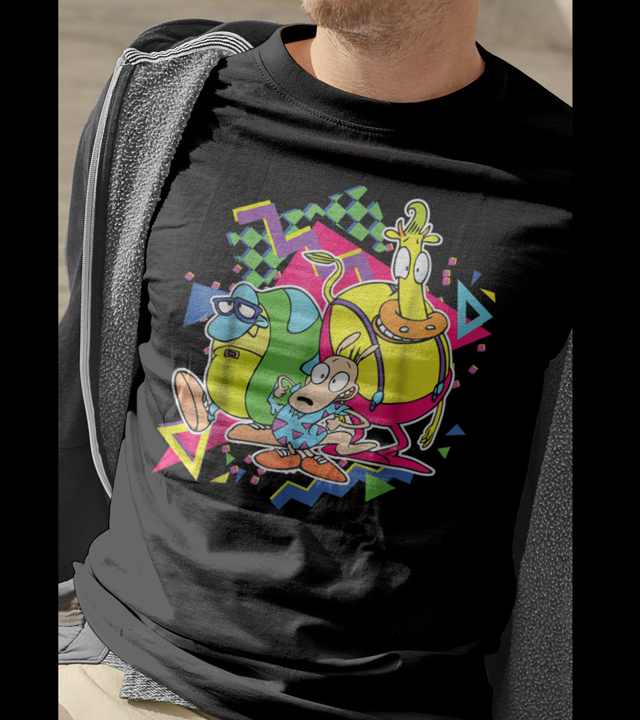 Nickelodeon Rocko's Modern Life 90's Characters With Geometric T-Shirt