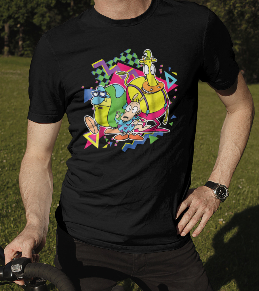 Nickelodeon Rocko's Modern Life 90's Characters With Geometric T-Shirt
