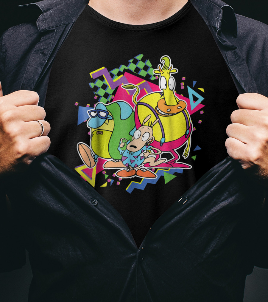 Nickelodeon Rocko's Modern Life 90's Characters With Geometric T-Shirt