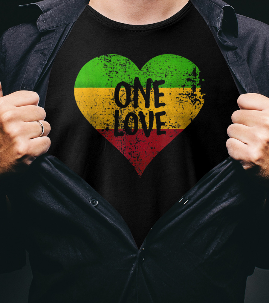 One Love Heart Rastafari Colors Jamaica T-Shirt