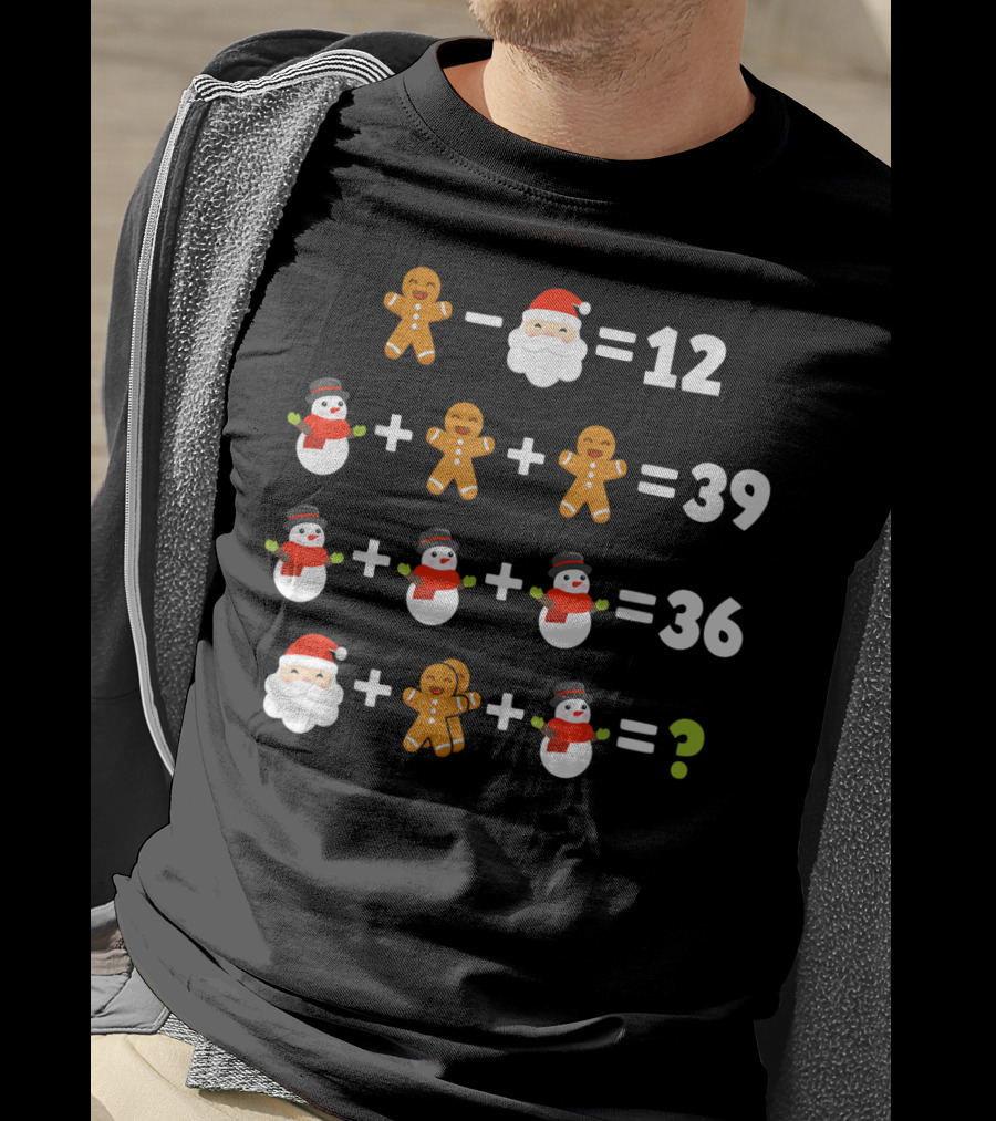 Gingerbread Santa Snowman Christmas Math Puzzle Equation Mystery T-Shirt