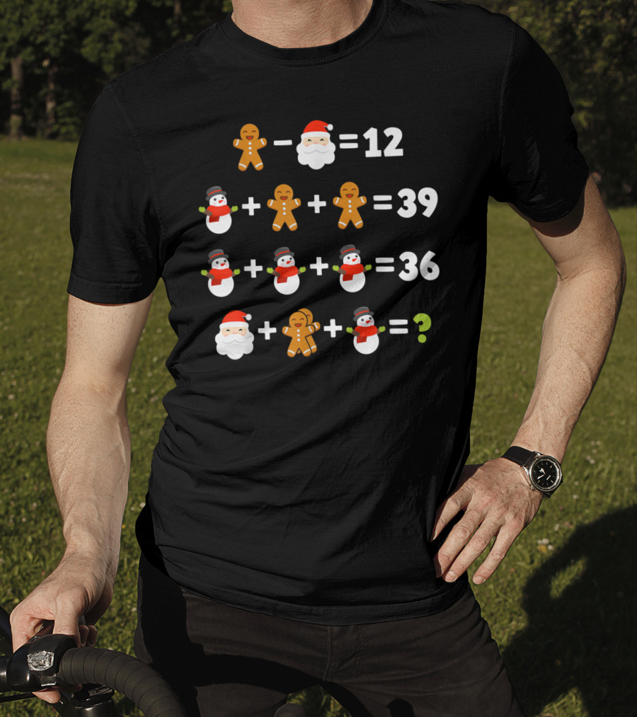 Gingerbread Santa Snowman Christmas Math Puzzle Equation Mystery T-Shirt