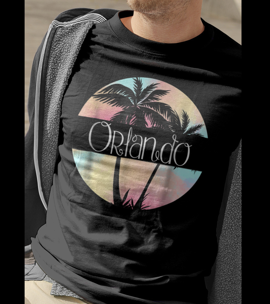 Orlando Florida Souvenir Palm Trees Retro Sunset Circle T-Shirt