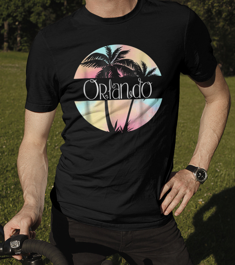 Orlando Florida Souvenir Palm Trees Retro Sunset Circle T-Shirt