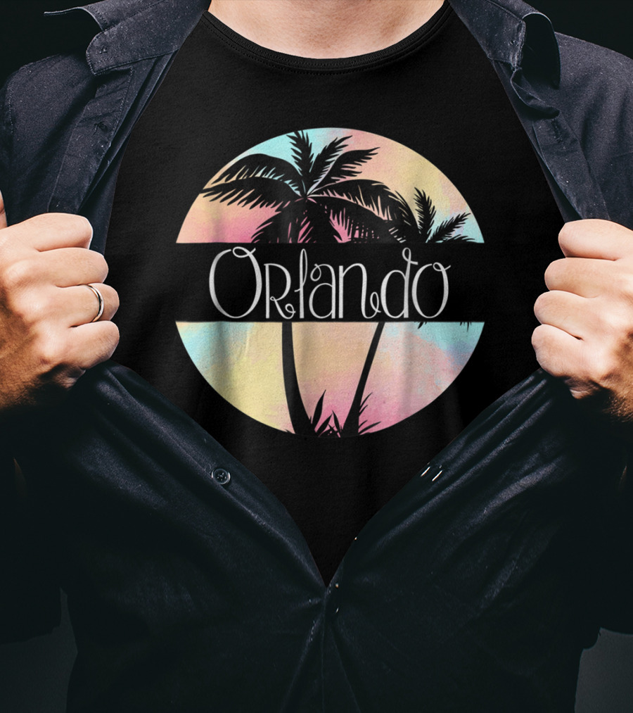 Orlando Florida Souvenir Palm Trees Retro Sunset Circle T-Shirt