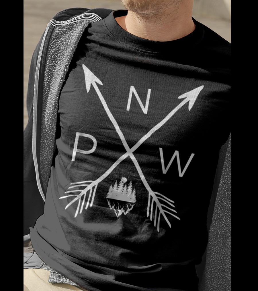 PNW Crossed Arrows And Forest Scene With Moon T-Shirt