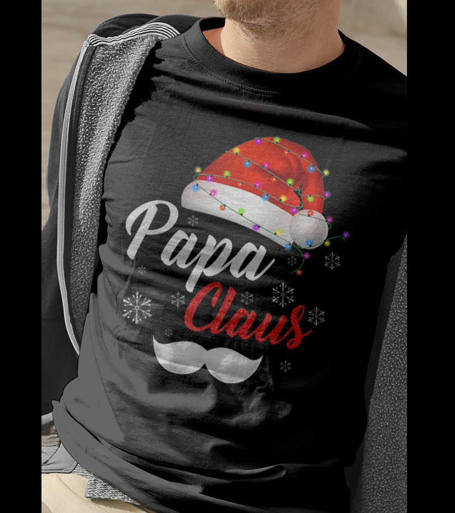 Papa Claus Santa Hat With Lights And Snowflakes T-Shirt