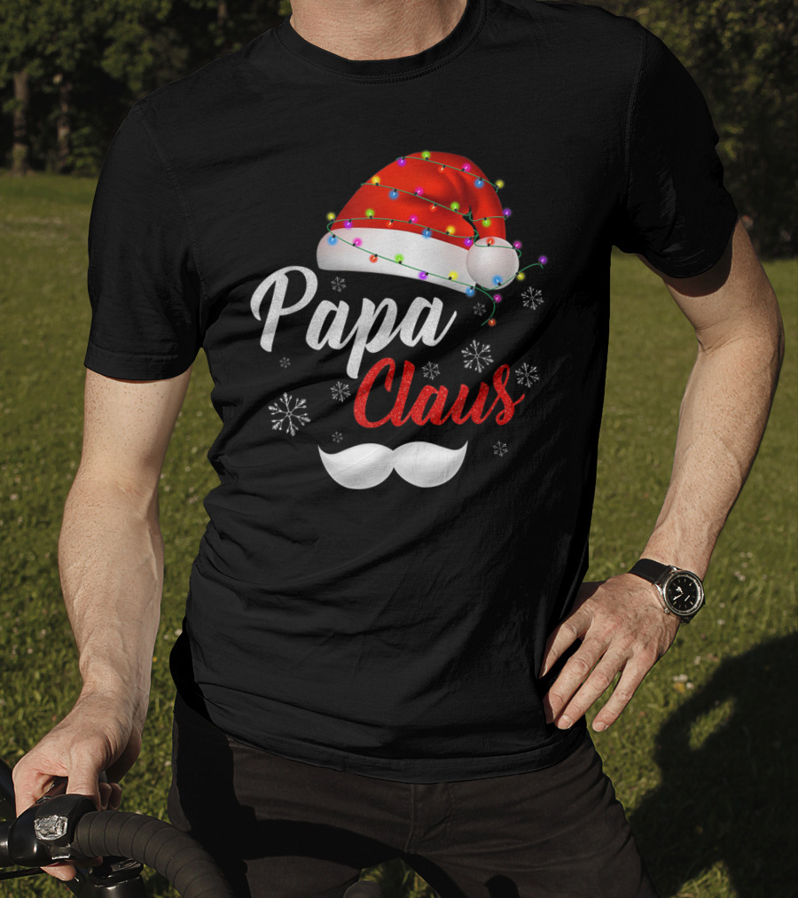 Papa Claus Santa Hat With Lights And Snowflakes T-Shirt
