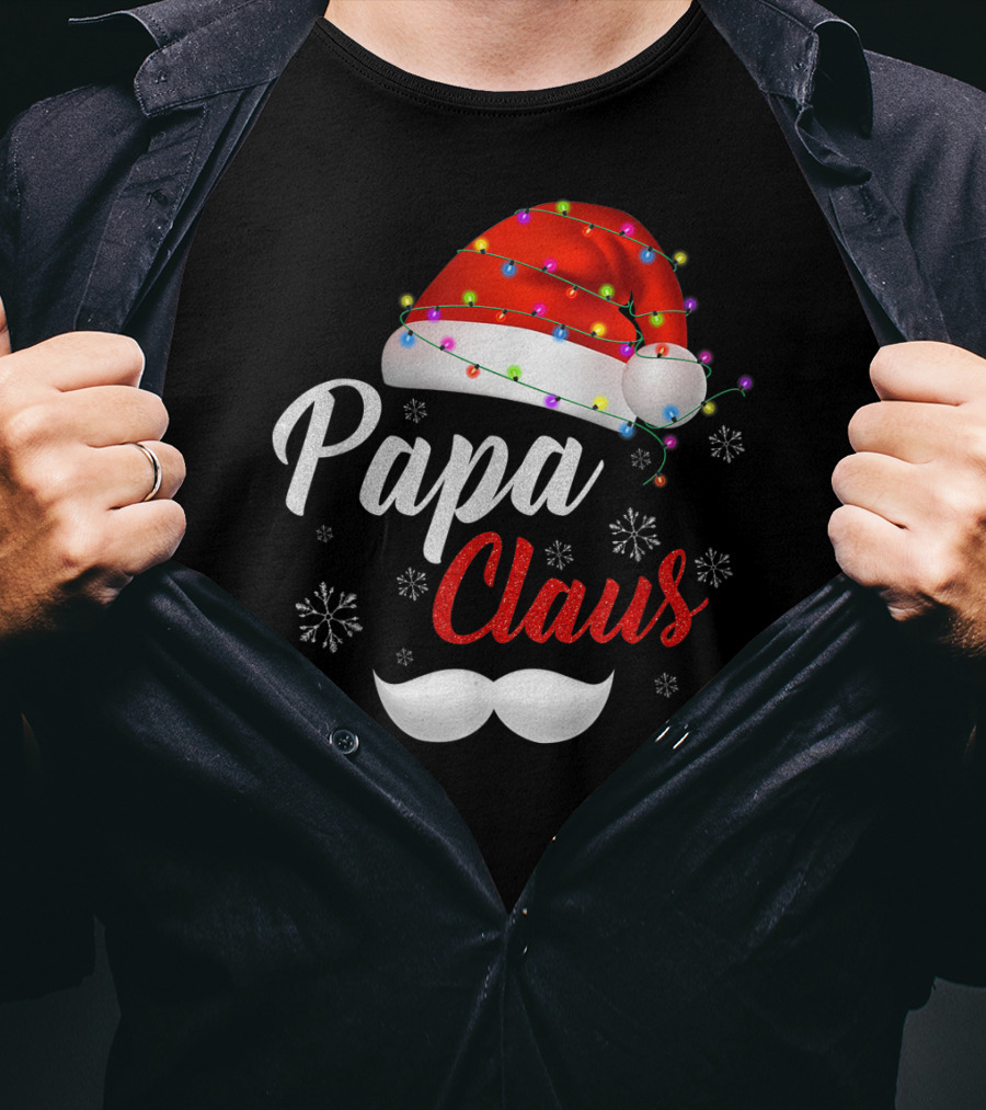 Papa Claus Santa Hat With Lights And Snowflakes T-Shirt