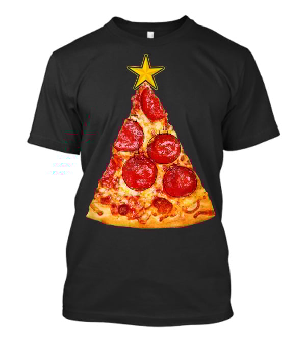Pizza Slice Christmas Tree With Pepperoni Ornaments And Star Topper T-Shirt